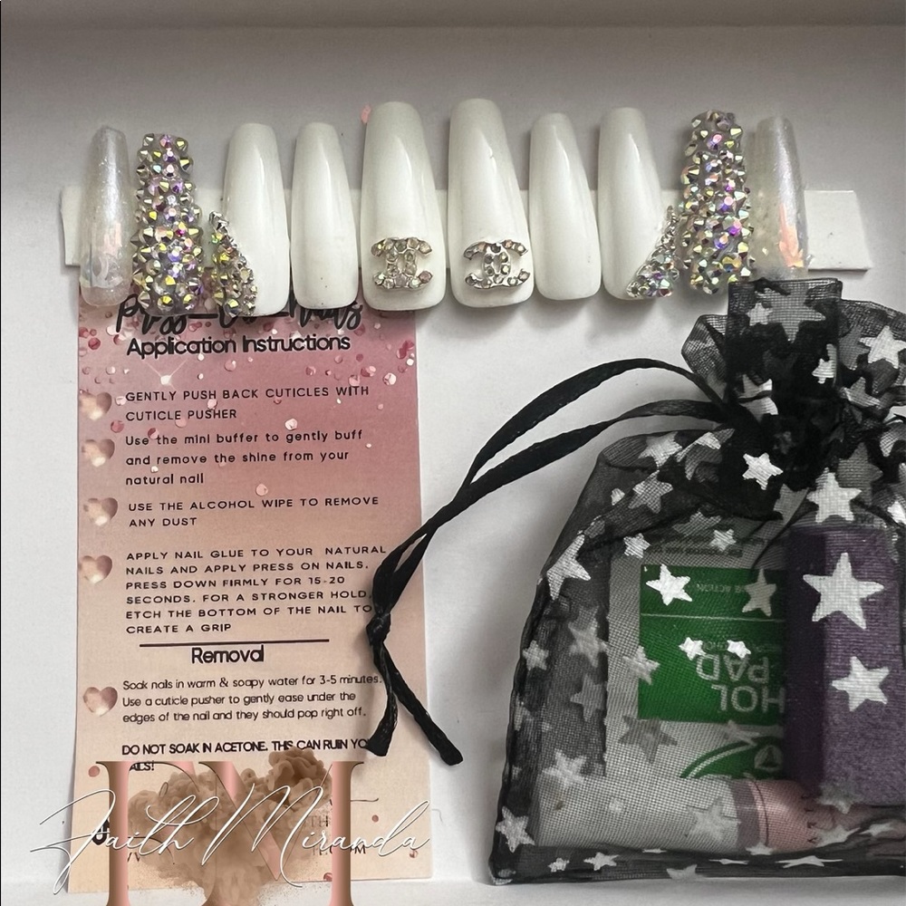 Press on Nails WHITE BLING